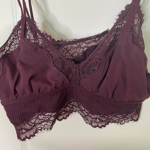 Aerie M Ribbed Lace Bralette Burgundy Adjustable Straps Wireless Longline - Picture 6 of 6